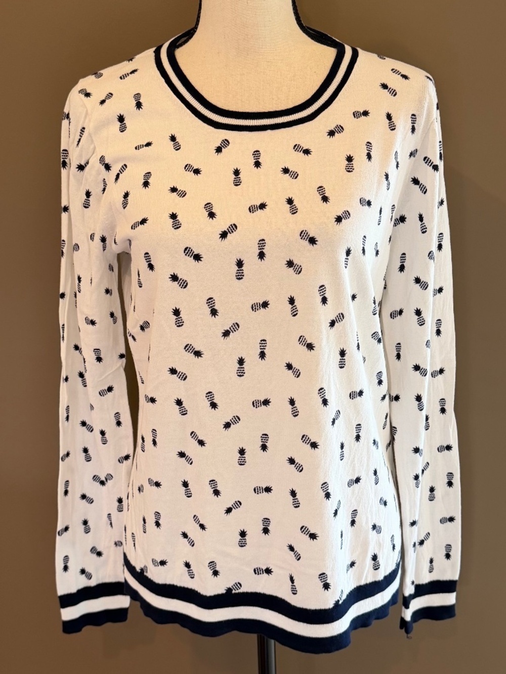 J. Crew Factory Pineapple Teddie Sweater Lightweight Cotton Preppy, Size Large